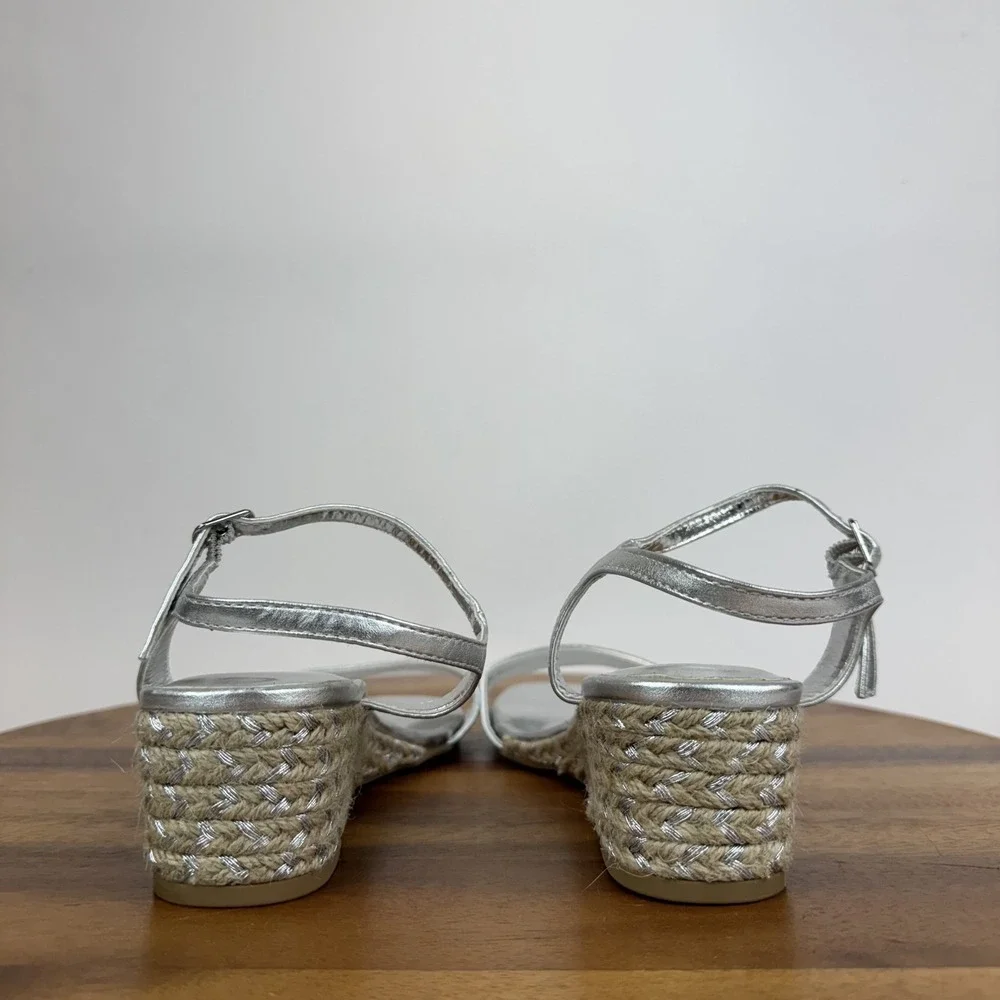 New Big Kids Steve Madden JLastly‎ Silver Espadrille Wedge Sandals Size 5 Y NWOB